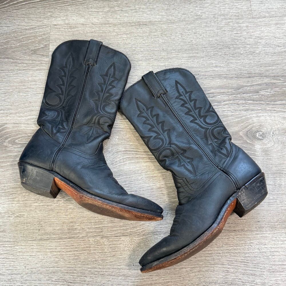 Vtg 80s Code West Black Leather Cowboy boots size 6 M Coastal Goth Western